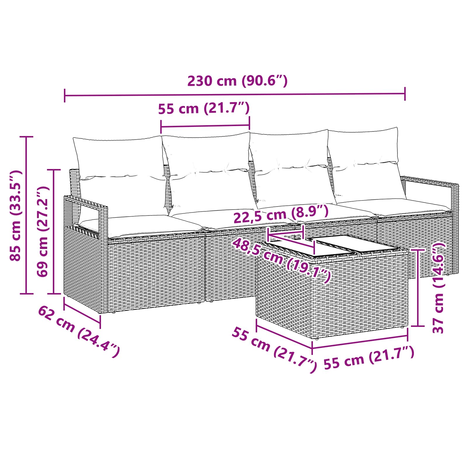 Set di divani 5 pcs Nero e Turchese polyrattan | homemem39
