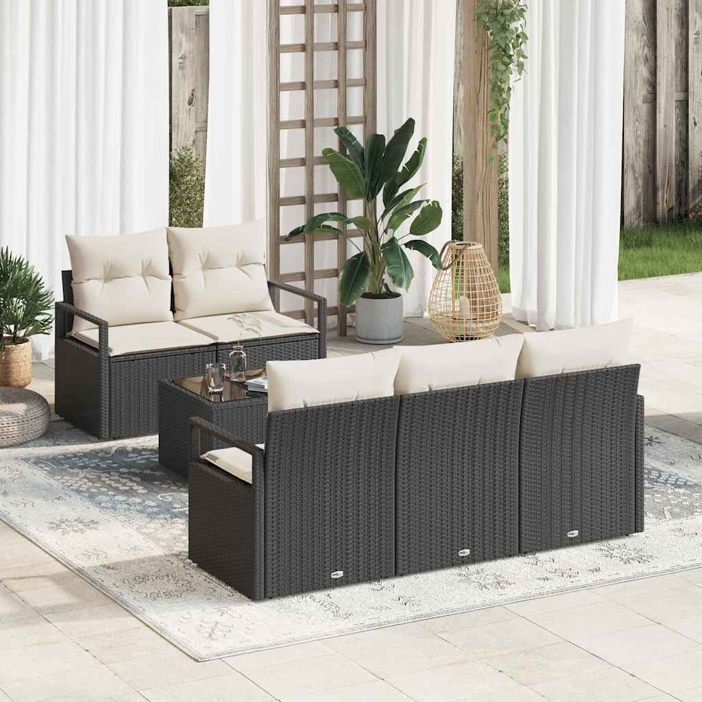 Set di divani con cuscino 6 pcs Nero e Crema polyrattan | homemem39