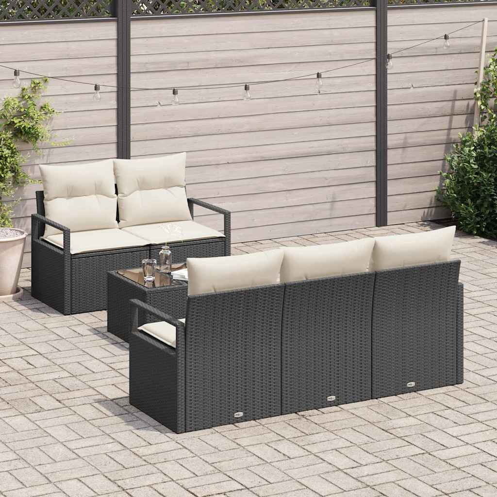 Set di divani con cuscino 6 pcs Nero e Crema polyrattan | homemem39