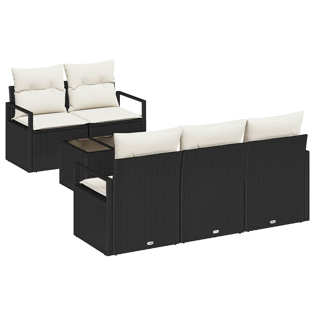 Set di divani con cuscino 6 pcs Nero e Crema polyrattan | homemem39