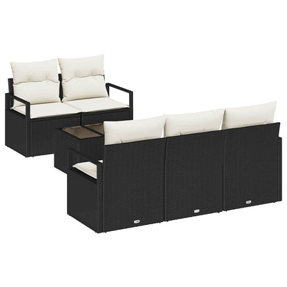 Set di divani con cuscino 6 pcs Nero e Crema polyrattan | homemem39