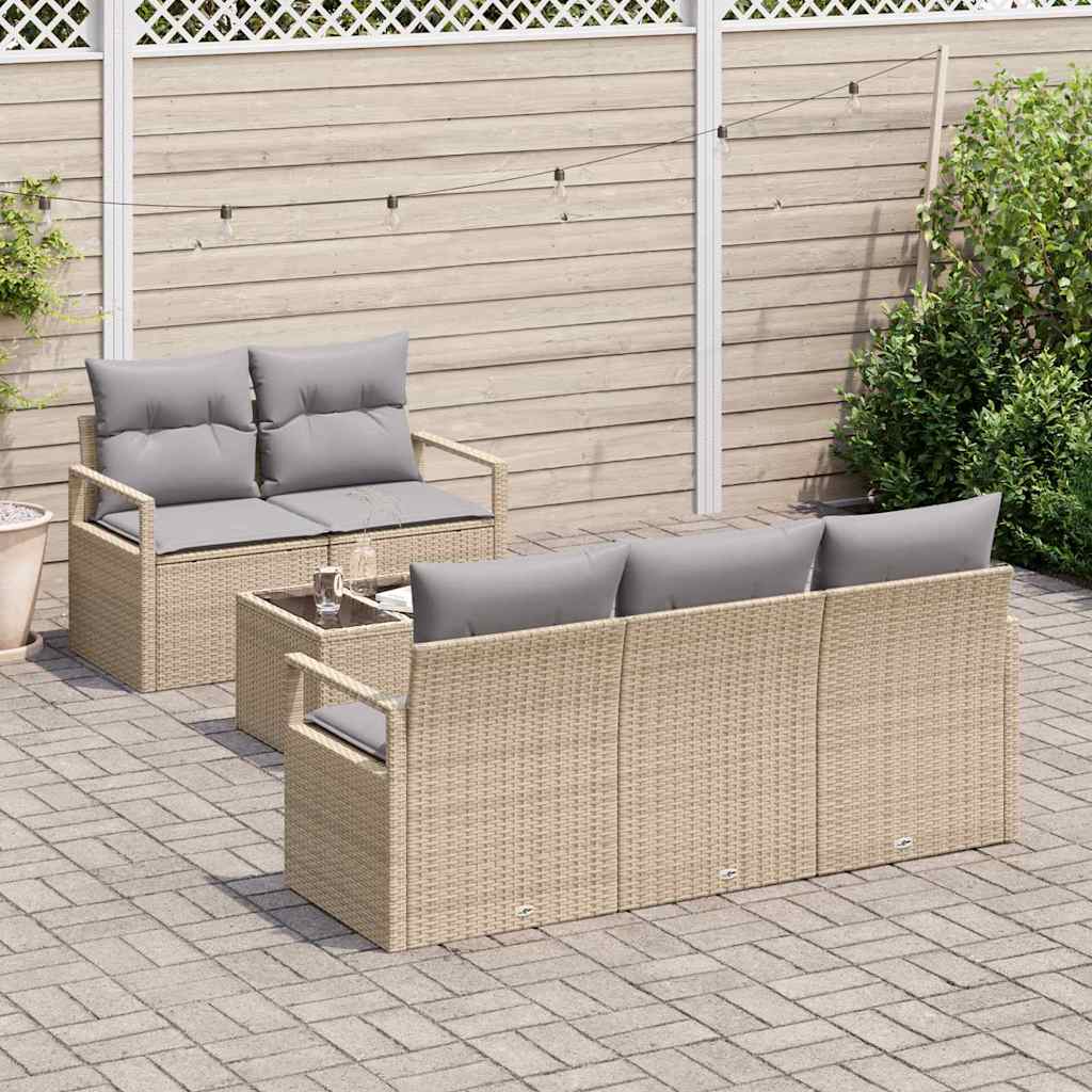 Set di divani con cuscino 6 pcs Beige e grigio polyrattan | homemem39