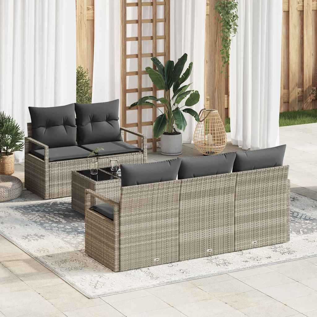 Set di divani con cuscino 6 pcs Grigio chiaro polyrattan | homemem39