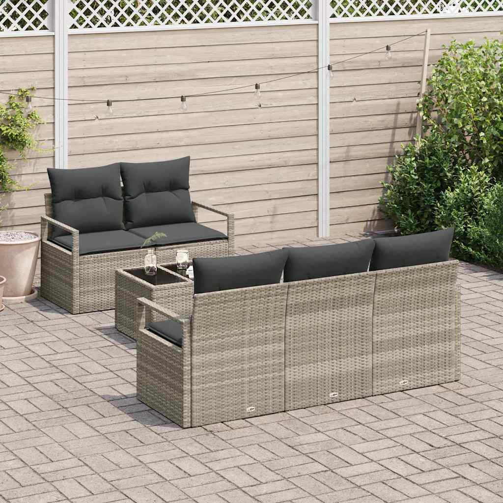 Set di divani con cuscino 6 pcs Grigio chiaro polyrattan | homemem39