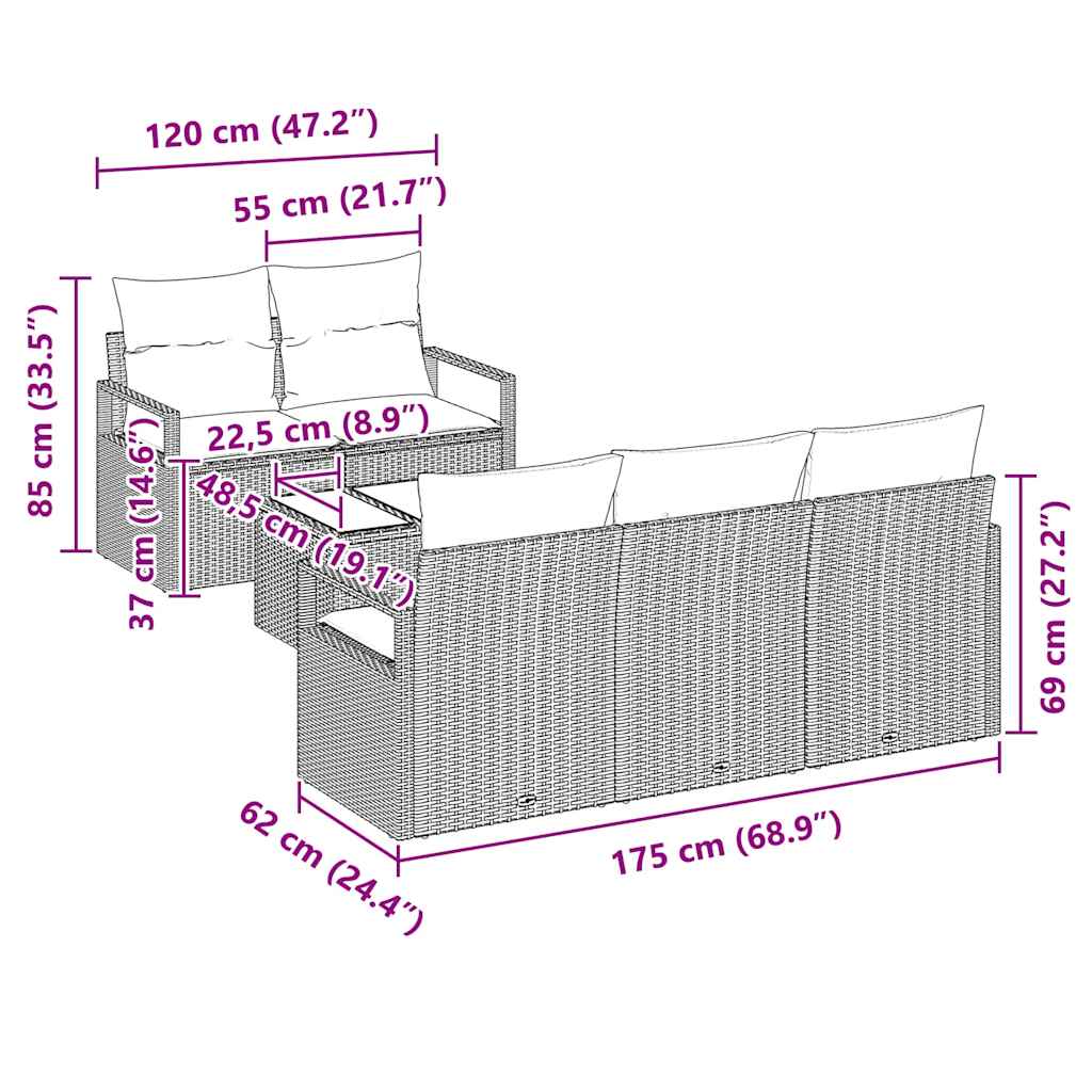Set di divani 6 pcs Nero polyrattan - homemem39