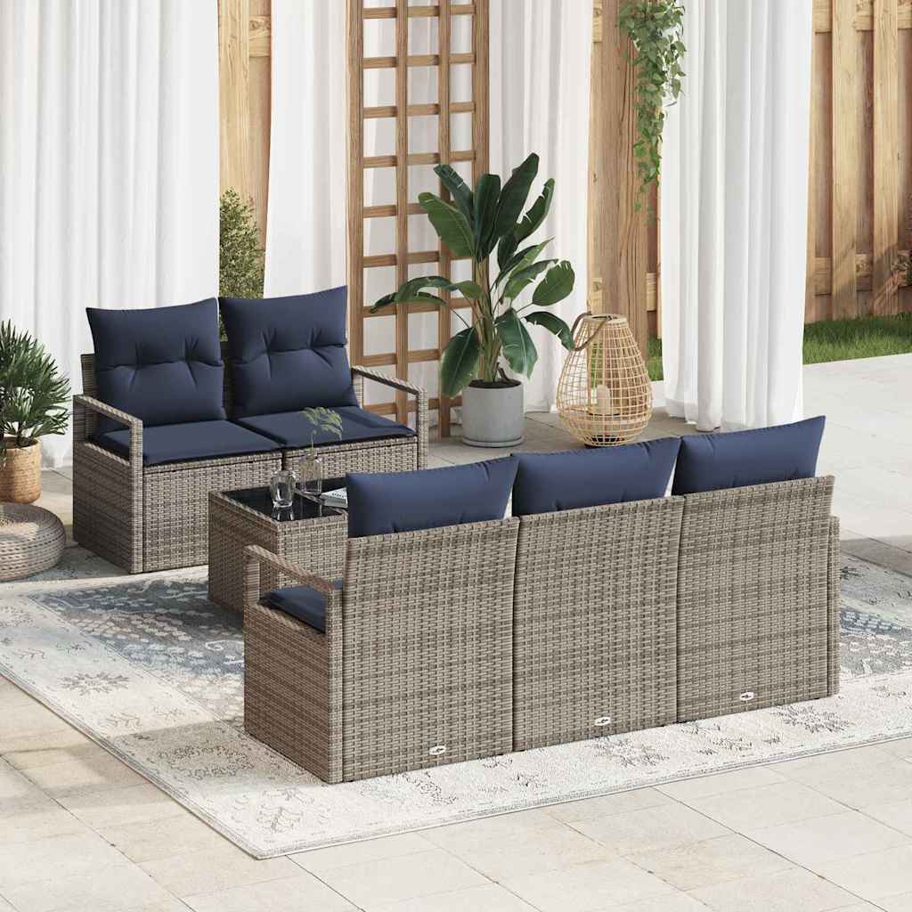 Set di divani 6 pcs Grigio e Blu Navy polyrattan | homemem39