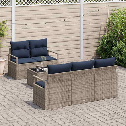 Set di divani 6 pcs Grigio e Blu Navy polyrattan | homemem39