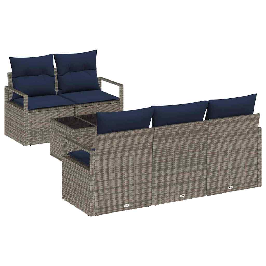 Set di divani 6 pcs Grigio e Blu Navy polyrattan | homemem39