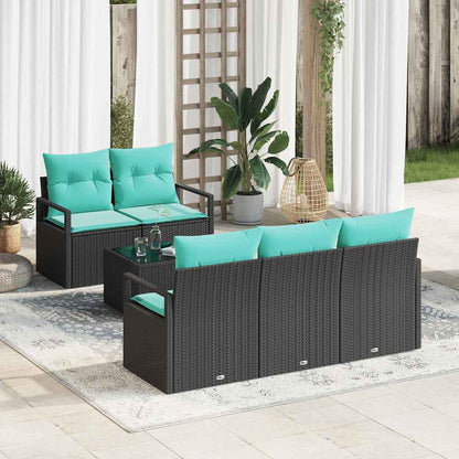 Set di divani 6 pcs Nero e Turchese polyrattan | homemem39