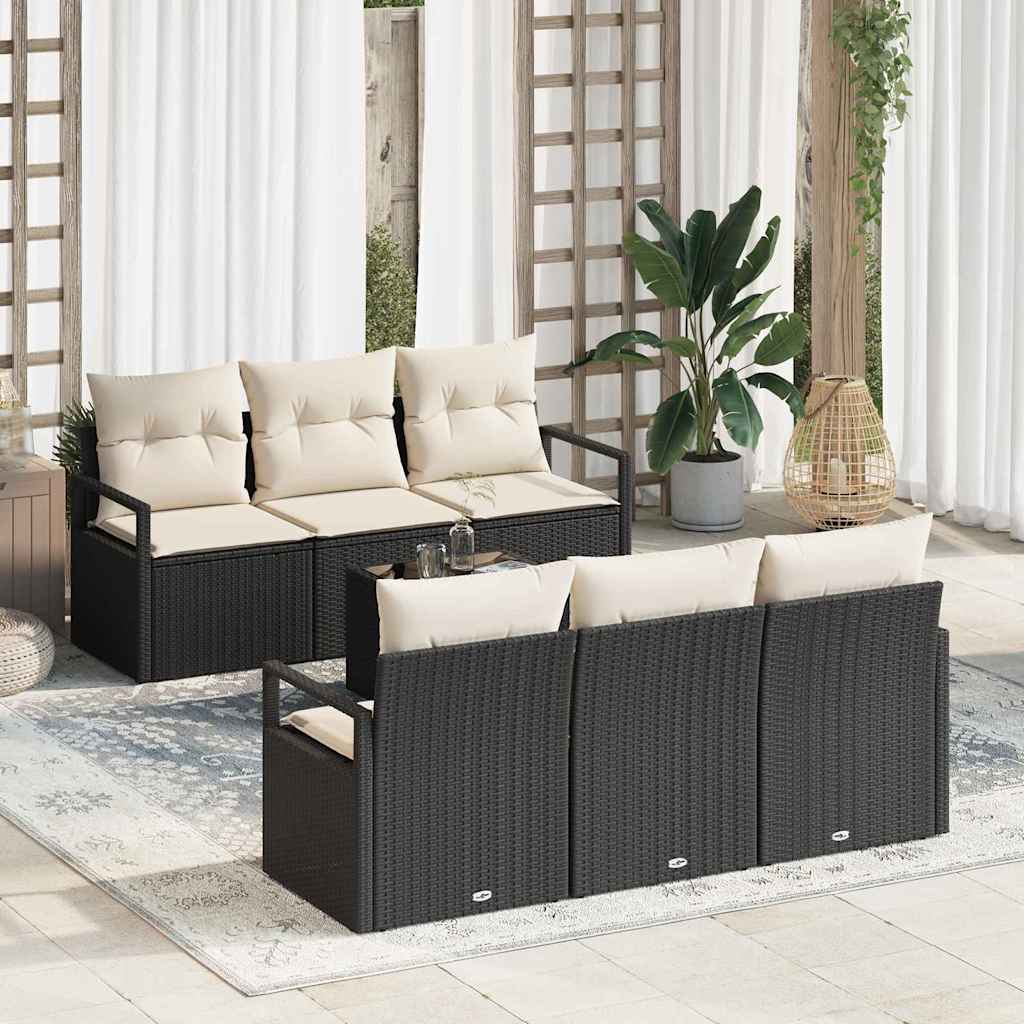 Set di divani con cuscino 7 pcs Nero e Crema polyrattan | homemem39