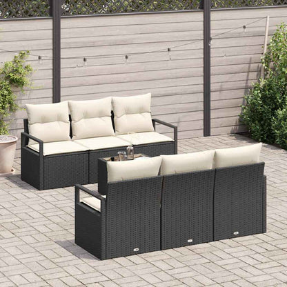 Set di divani con cuscino 7 pcs Nero e Crema polyrattan | homemem39