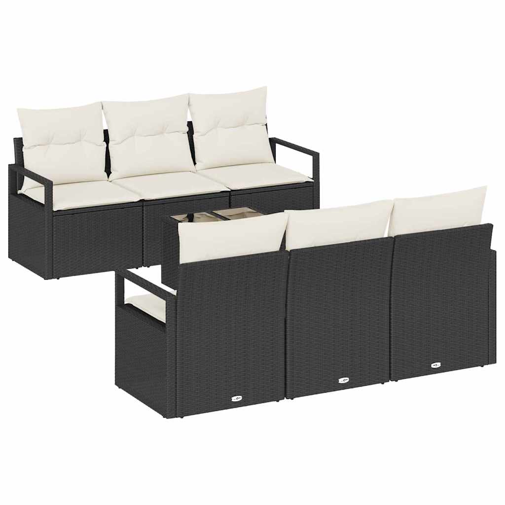 Set di divani con cuscino 7 pcs Nero e Crema polyrattan | homemem39