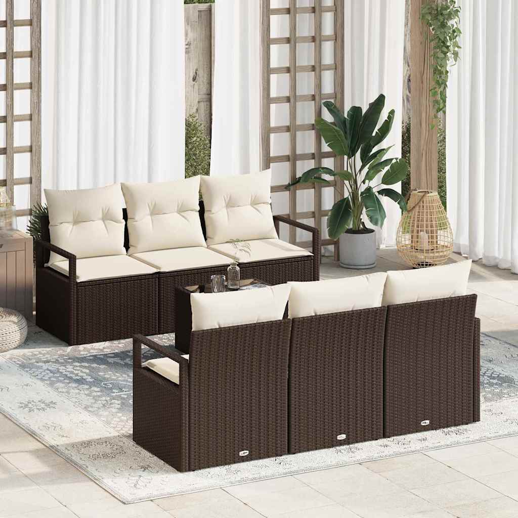 Set di divani con cuscino 7 pcs Marrone e Crema polyrattan | homemem39