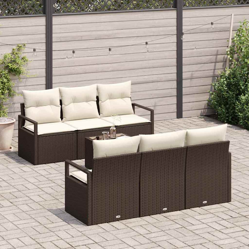 Set di divani con cuscino 7 pcs Marrone e Crema polyrattan | homemem39