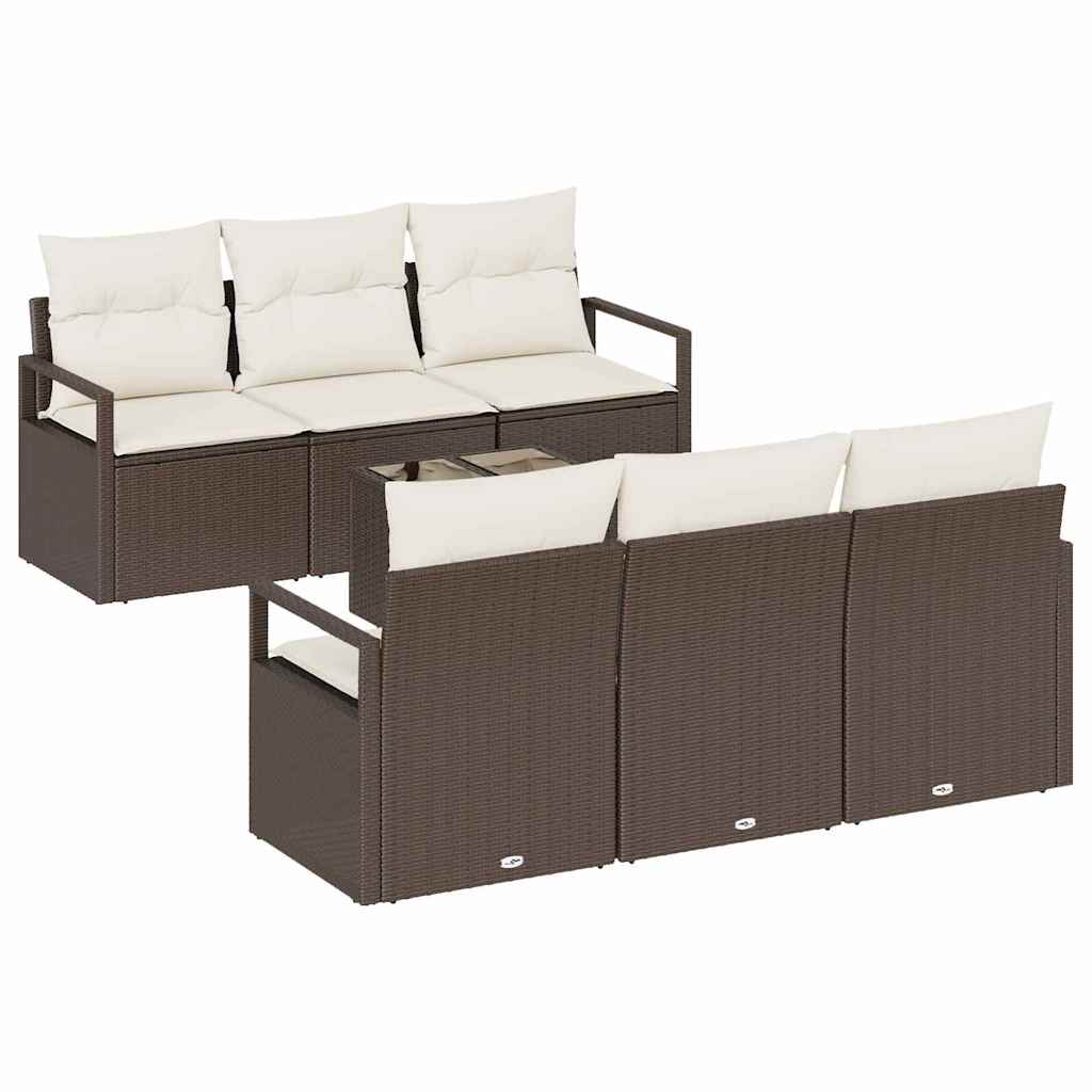 Set di divani con cuscino 7 pcs Marrone e Crema polyrattan | homemem39