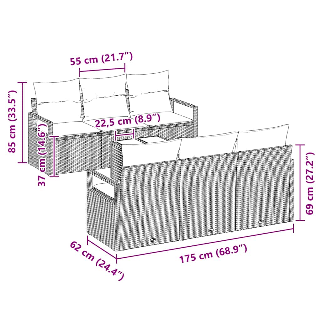 Set di divani con cuscino 7 pcs Marrone e Crema polyrattan | homemem39