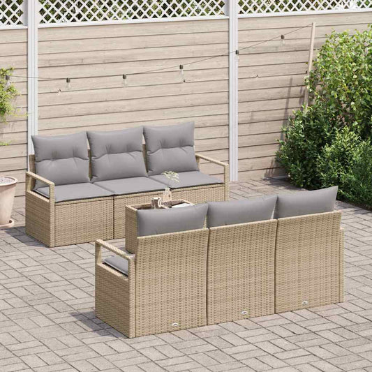 Set di divani con cuscino 7 pcs Beige e grigio polyrattan
