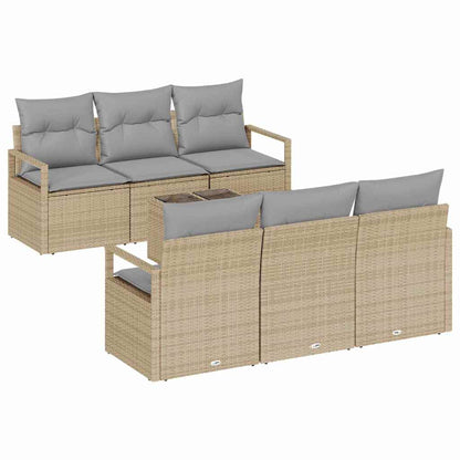 Set di divani con cuscino 7 pcs Beige e grigio polyrattan