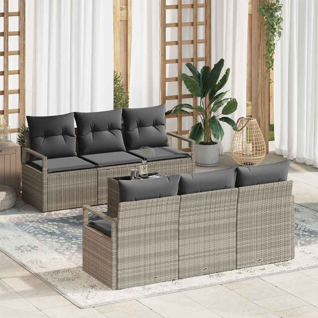 Set di divani con cuscino 7 pcs Grigio chiaro polyrattan | homemem39