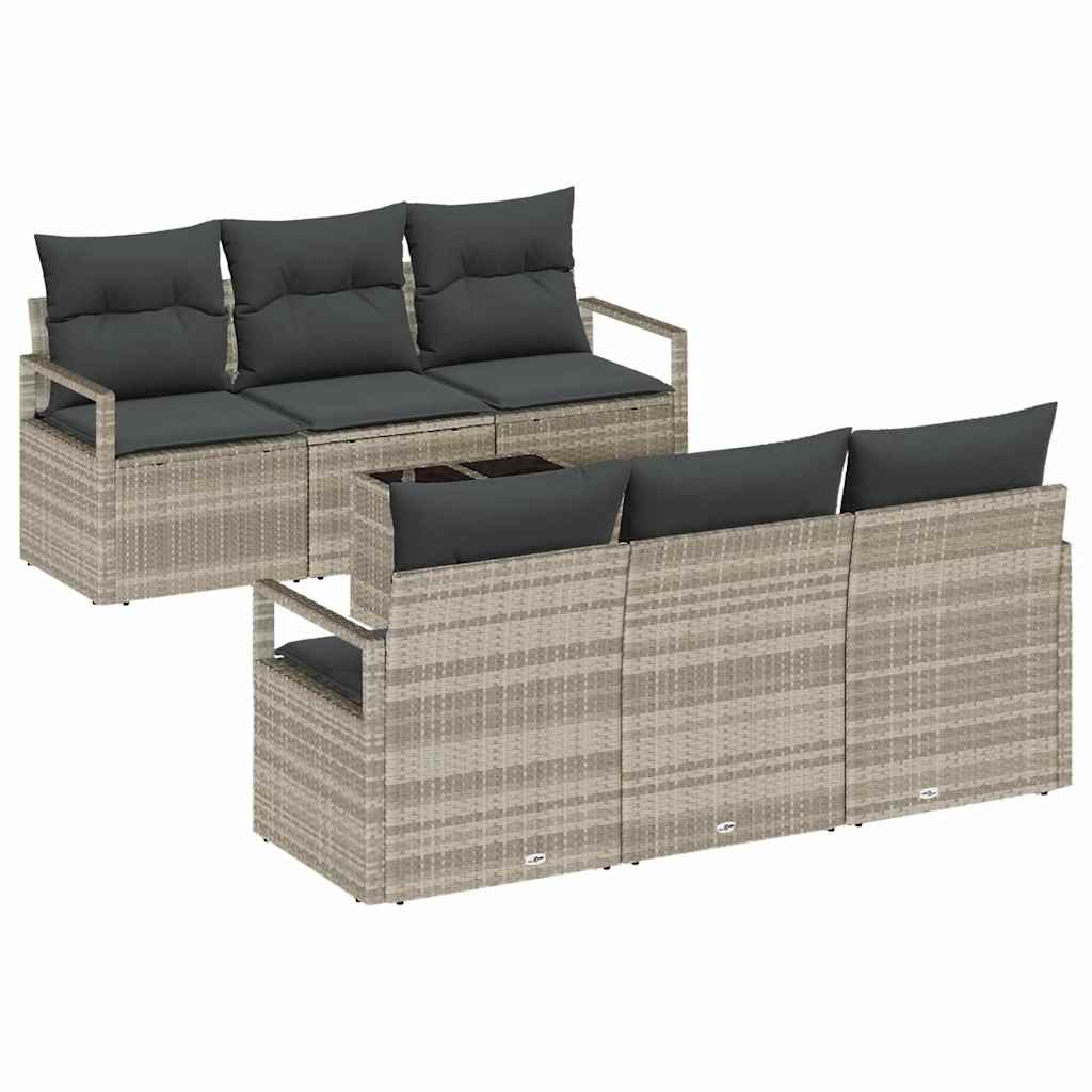 Set di divani con cuscino 7 pcs Grigio chiaro polyrattan | homemem39