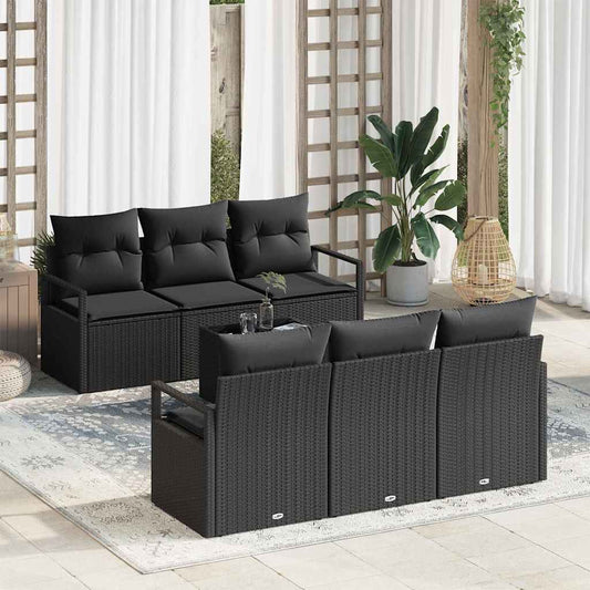Set di divani 7 pz 6-Numero di posti Nero polyrattan | homemem39