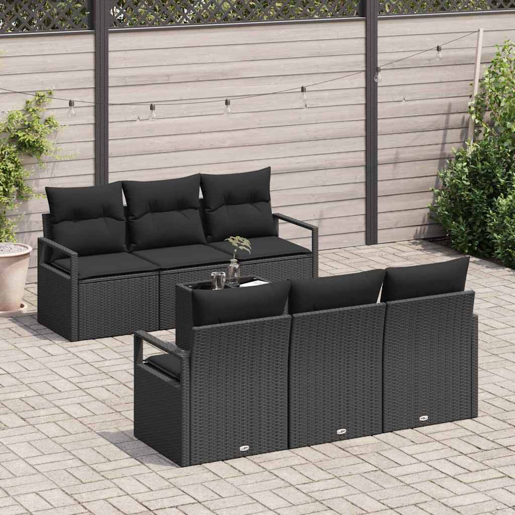 Set di divani 7 pz 6-Numero di posti Nero polyrattan | homemem39