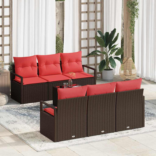 Set di divani con cuscino 7 pcs Marrone e Rosso polyrattan