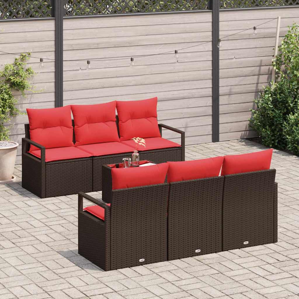 Set di divani con cuscino 7 pcs Marrone e Rosso polyrattan | homemem39