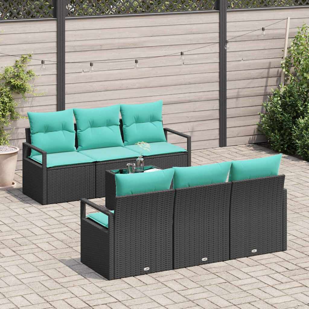 Set di divani con cuscino 7 pcs Nero e Turchese polyrattan | homemem39