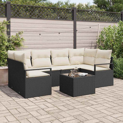 Set di divani con cuscino 7 pcs Nero e Crema polyrattan | homemem39