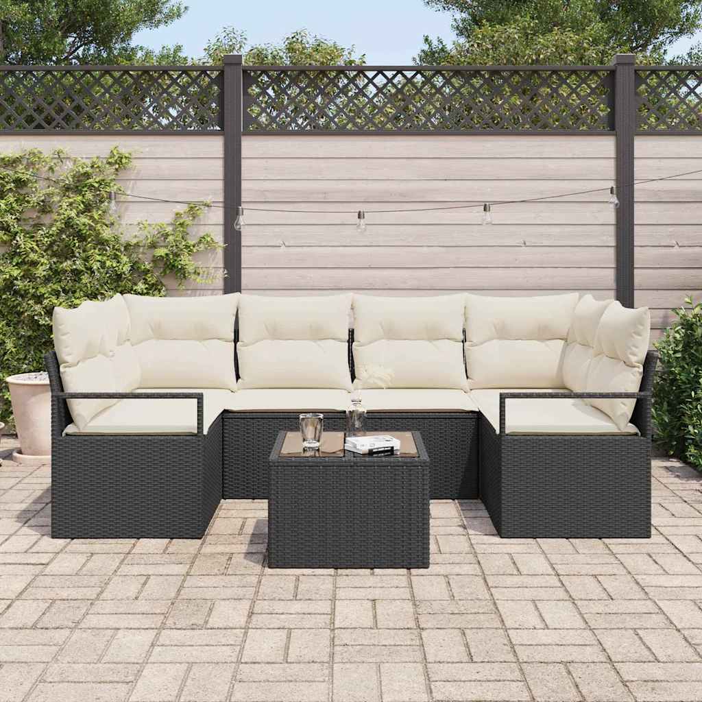 Set di divani con cuscino 7 pcs Nero e Crema polyrattan | homemem39
