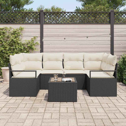 Set di divani con cuscino 7 pcs Nero e Crema polyrattan | homemem39
