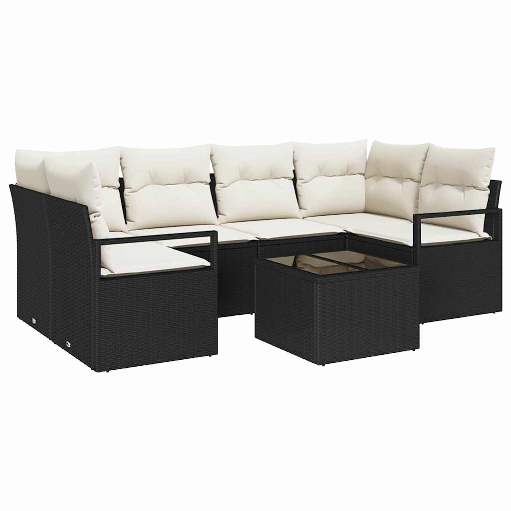 Set di divani con cuscino 7 pcs Nero e Crema polyrattan | homemem39