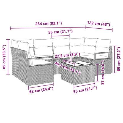 Set di divani con cuscino 7 pcs Nero e Crema polyrattan | homemem39