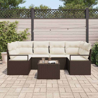 Set di divani con cuscino 7 pcs Marrone e Crema polyrattan | homemem39