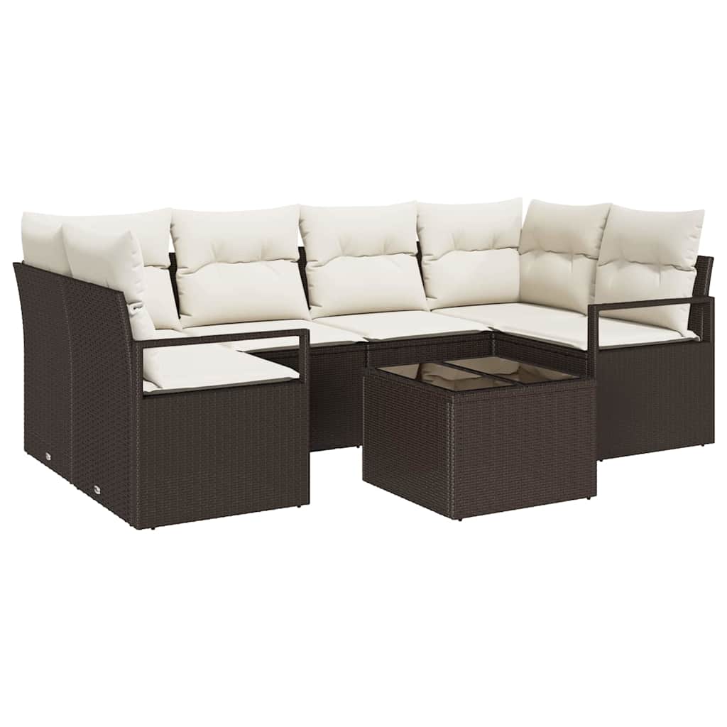 Set di divani con cuscino 7 pcs Marrone e Crema polyrattan | homemem39