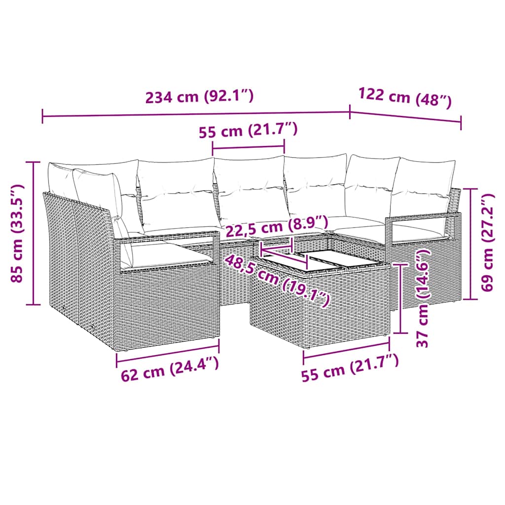 Set di divani con cuscino 7 pcs Marrone e Crema polyrattan | homemem39