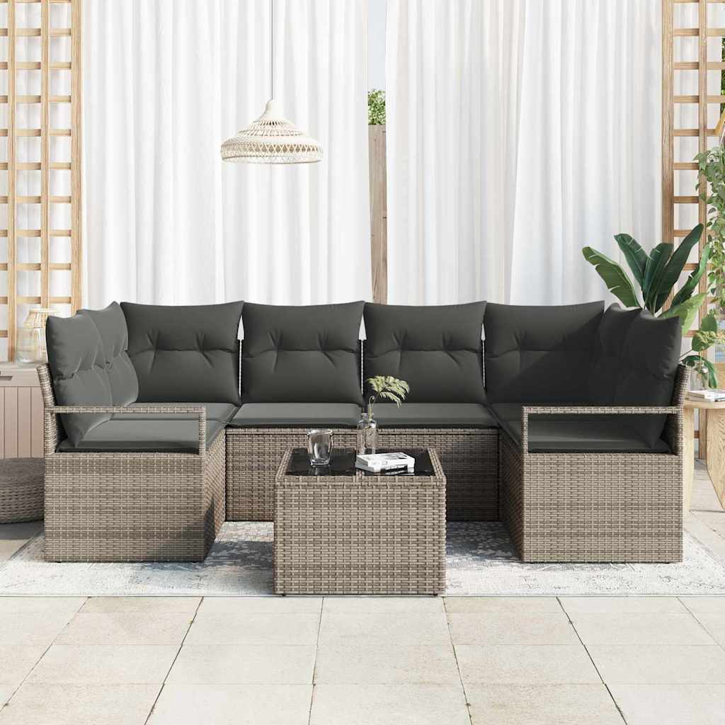 Set di divani con cuscino 7 pcs Grigio polyrattan