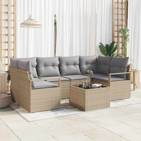 Set di divani con cuscino 7 pcs Beige e grigio polyrattan