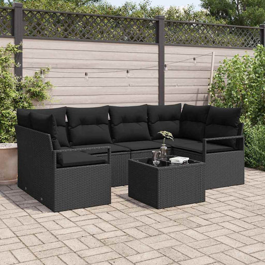 Set di divani 7 pz 6-Numero di posti Nero polyrattan | homemem39
