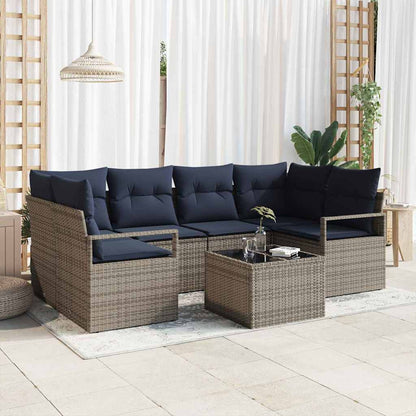Set di divani 7 pcs Grigio e Blu polyrattan | homemem39