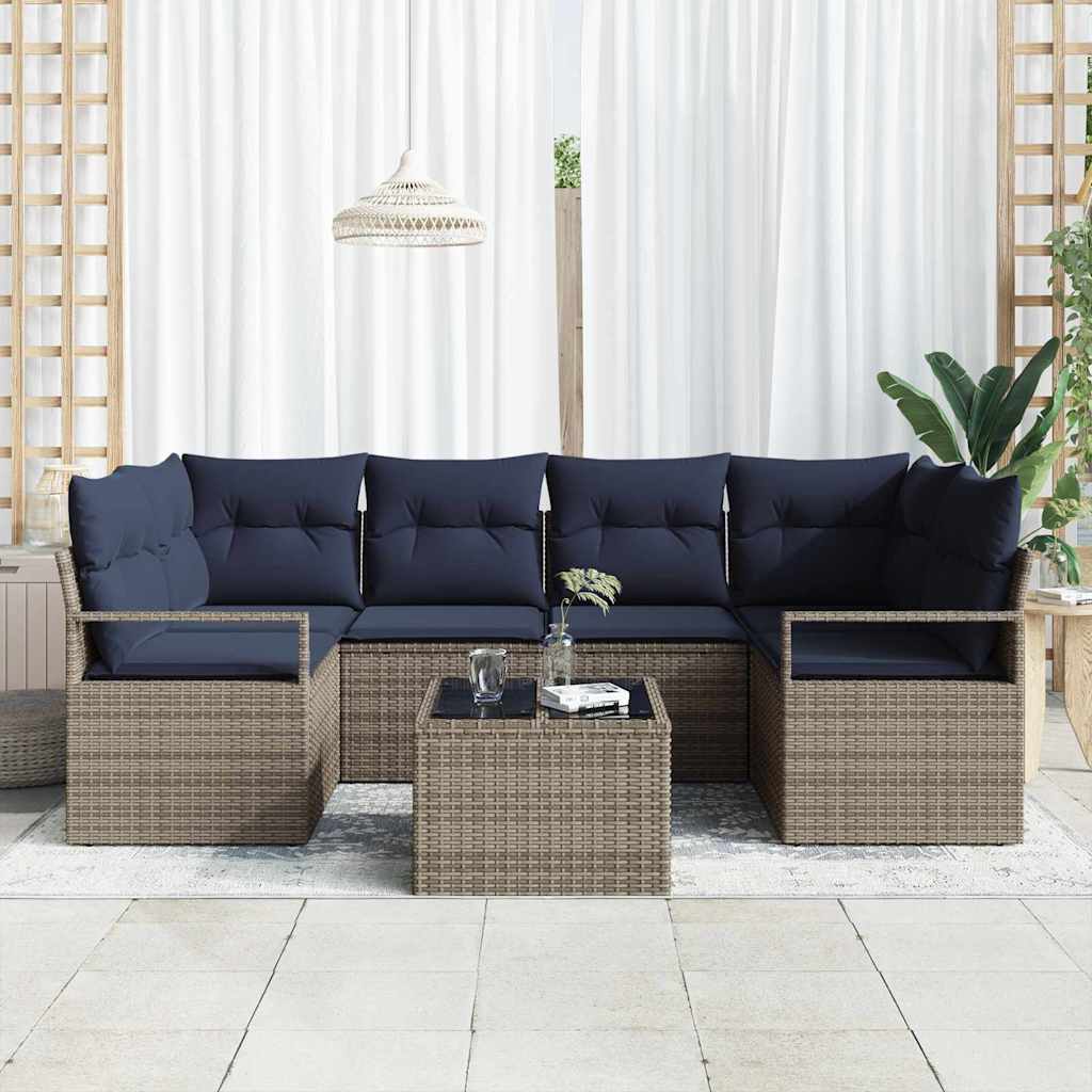 Set di divani 7 pcs Grigio e Blu polyrattan | homemem39