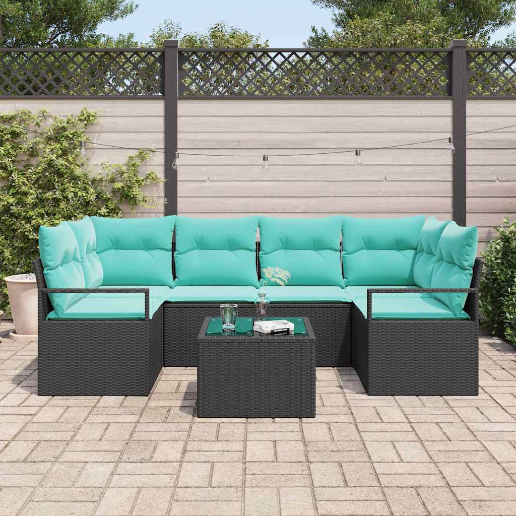 Set di divani 7 pcs Nero e Blu polyrattan | homemem39