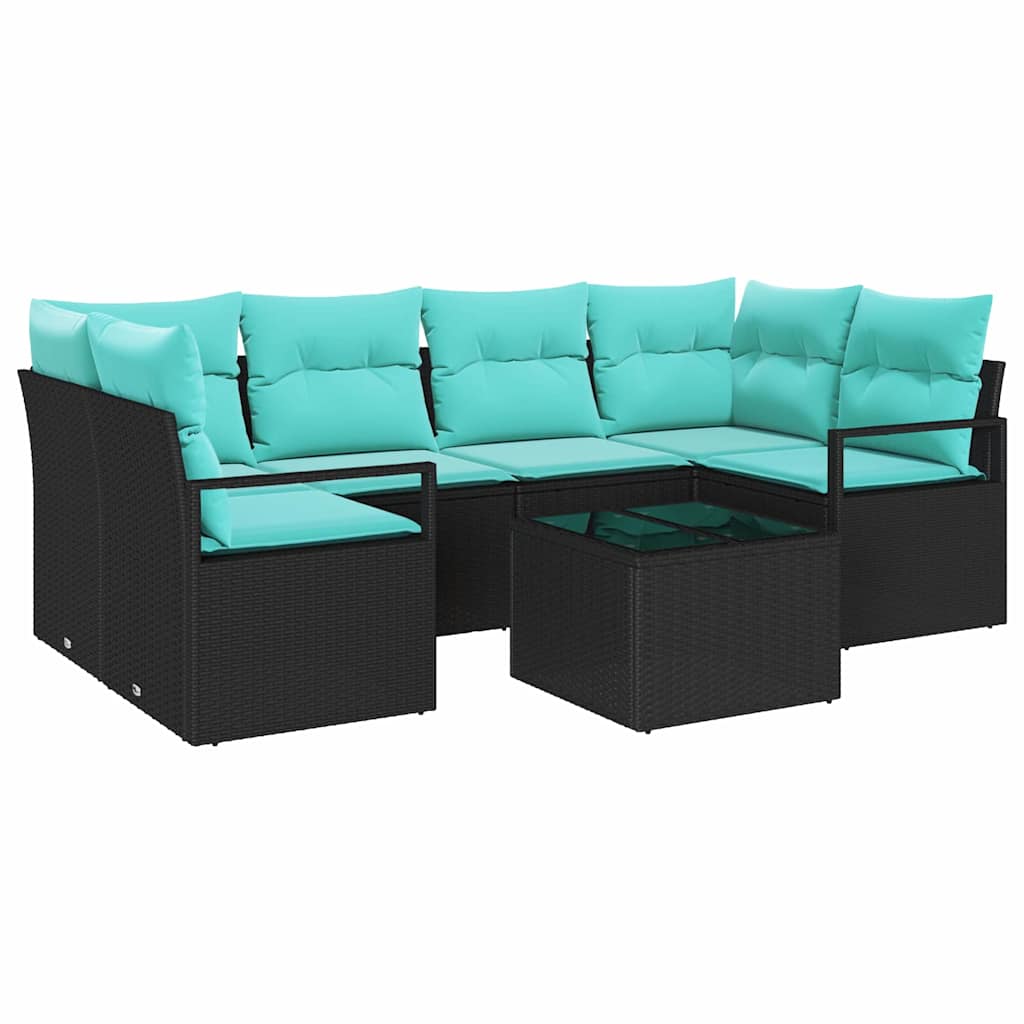 Set di divani 7 pcs Nero e Blu polyrattan | homemem39