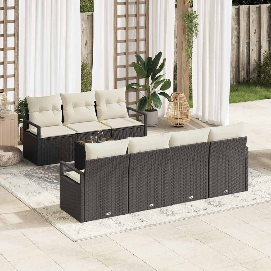 Set di divani con cuscino 8 pcs Nero e Crema polyrattan | homemem39
