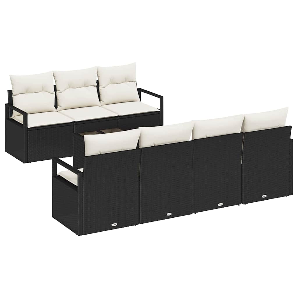 Set di divani con cuscino 8 pcs Nero e Crema polyrattan | homemem39