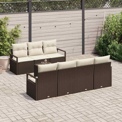 Set di divani con cuscino 8 pcs Marrone e Crema polyrattan | homemem39