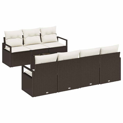 Set di divani con cuscino 8 pcs Marrone e Crema polyrattan | homemem39