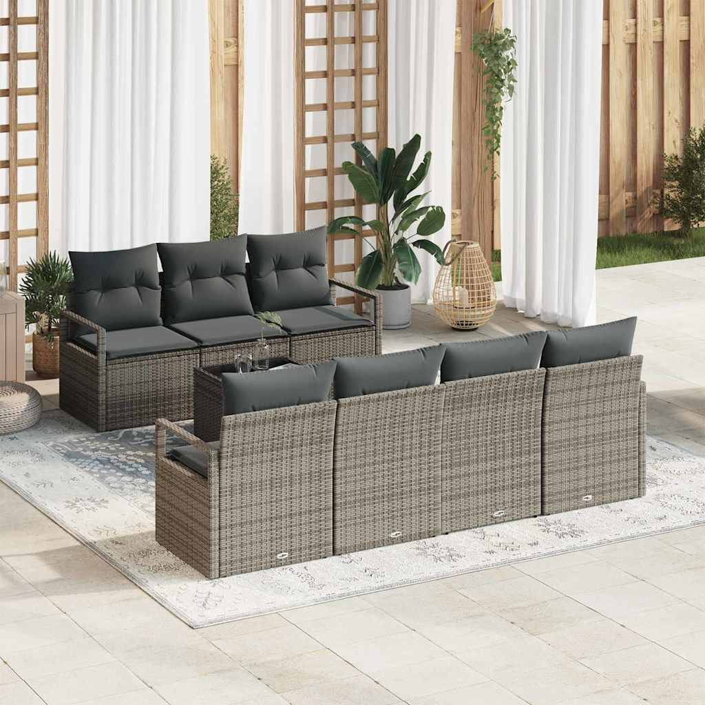 Set di divani con cuscino 8 pcs Grigio polyrattan | homemem39