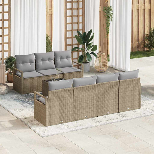 Set di divani con cuscino 8 pcs Beige e grigio polyrattan